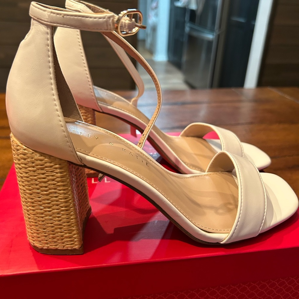 Kelly & Katie Cream Block Heel Sandals